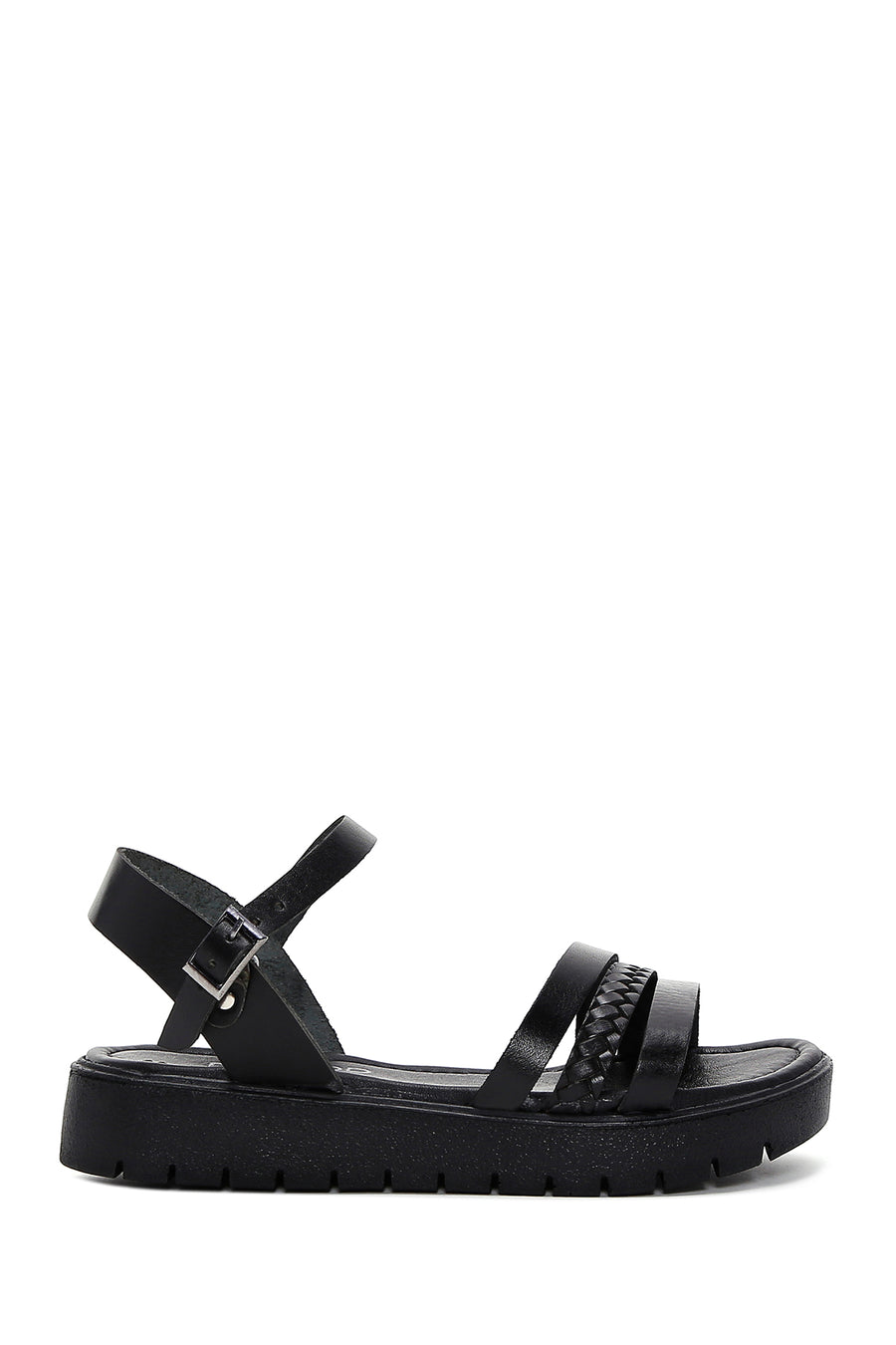 Women's Black Ankle Strap Leather Bodrum Sandals 24SFD331418 | Derimod