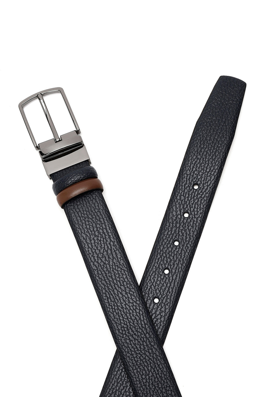 Men's Navy Blue Printed Leather Belt