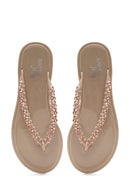 Women's Beige Flip Flops with Stones Jelly Slippers | Derimod