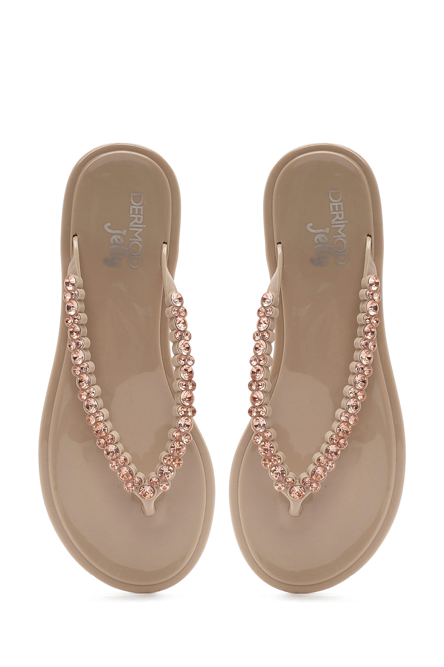 Women's Beige Flip Flops with Stones Jelly Slippers
