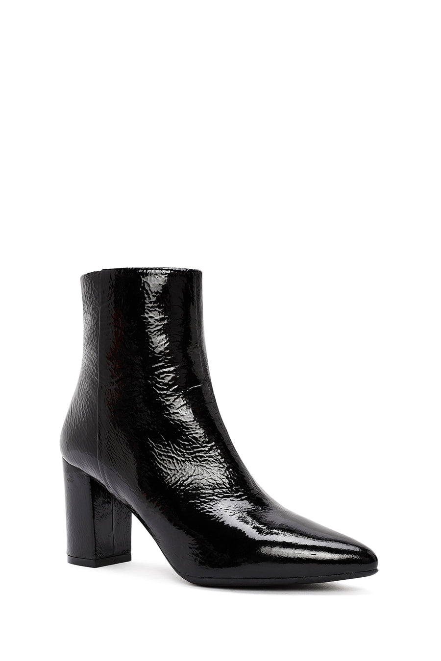 Derimod Gritti Woman Black Zippered Thick Heel Patent Leather Leather Boat