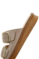 Women's Beige Buckle Suede Leather Comfort Slippers | Derimod