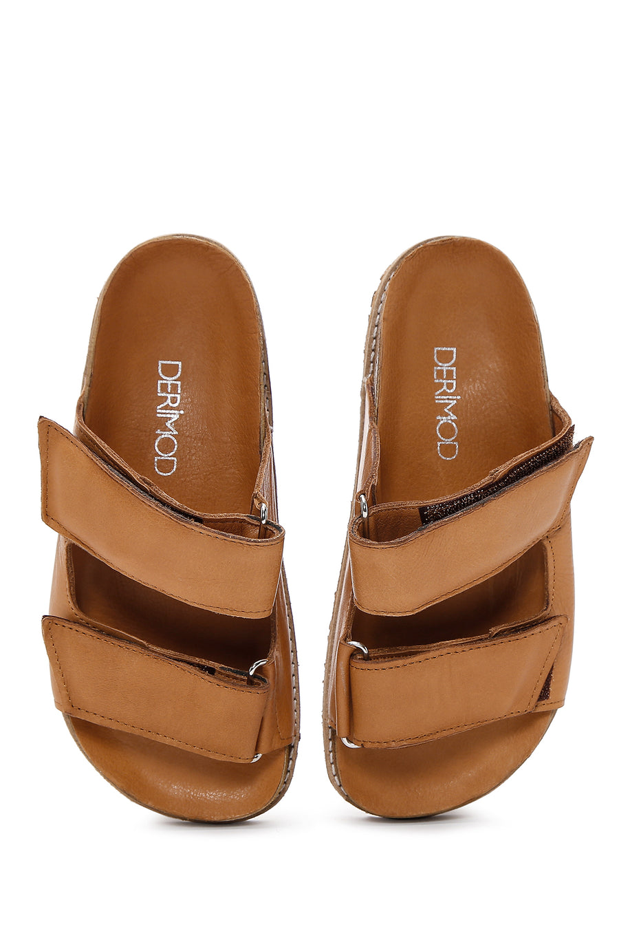 Women's Tan Leather Thick Soled Comfort Slippers