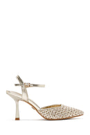 Women's Gold Ankle Buckle Braided Thin Heeled Shoes | Derimod