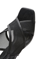 Women's Black Fabric Sandals with Thick Heels and Ankle Buckle | Derimod