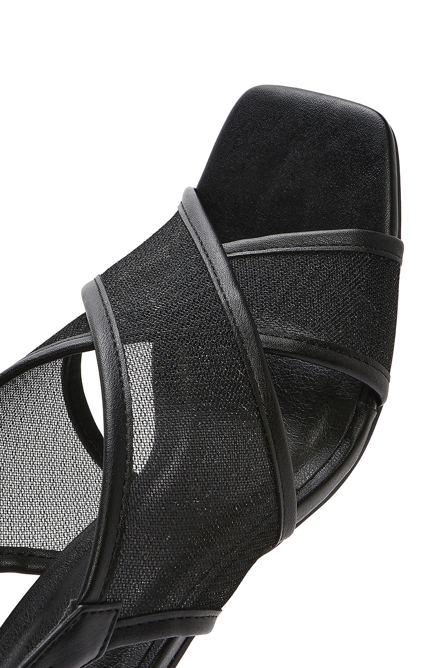 Women's Black Fabric Sandals with Thick Heels and Ankle Buckle