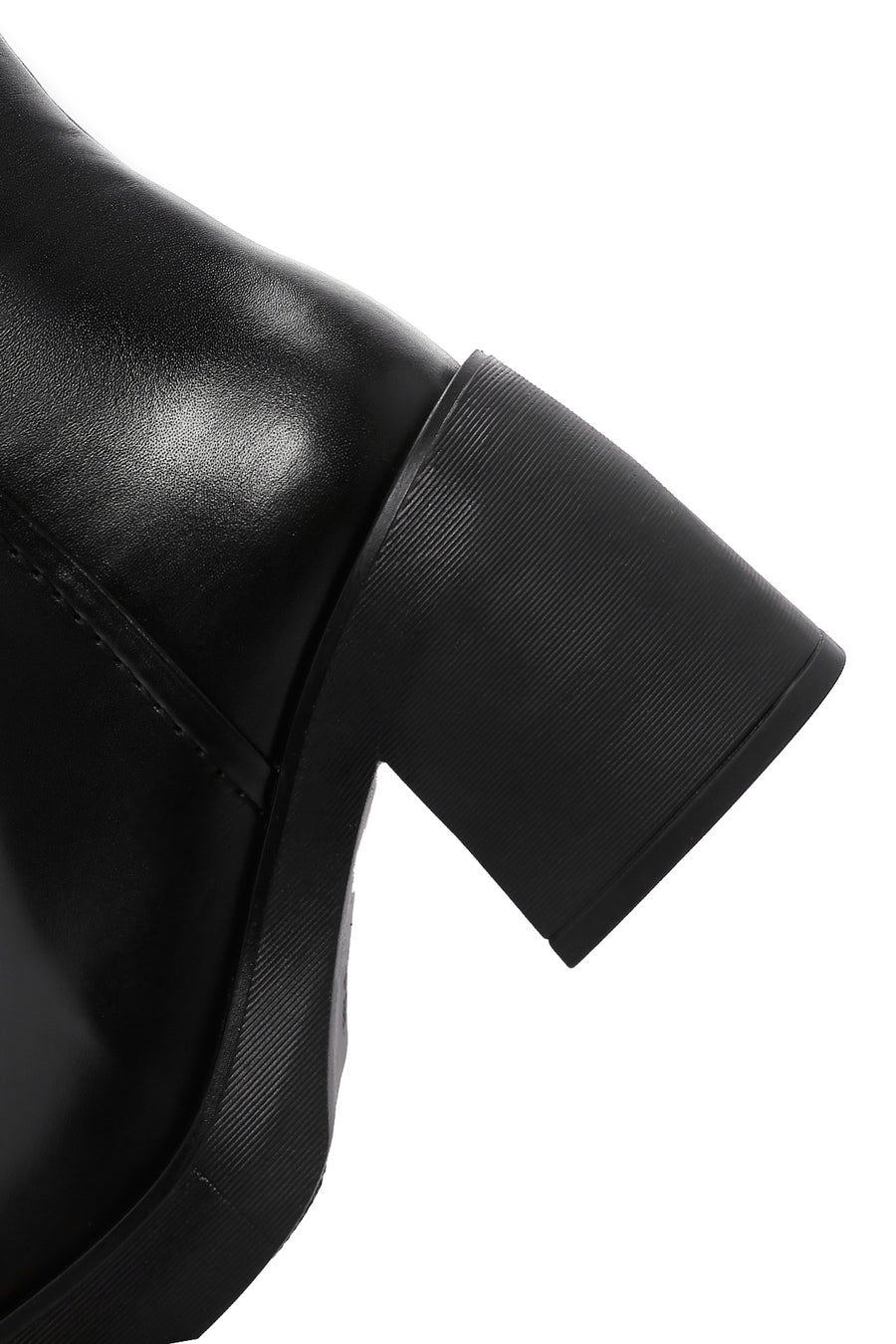Women's Black Thick Heeled Zippered Casual Leather Boots