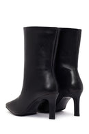 Woman Black Thin High-Heeled Leather Boots | Derimod