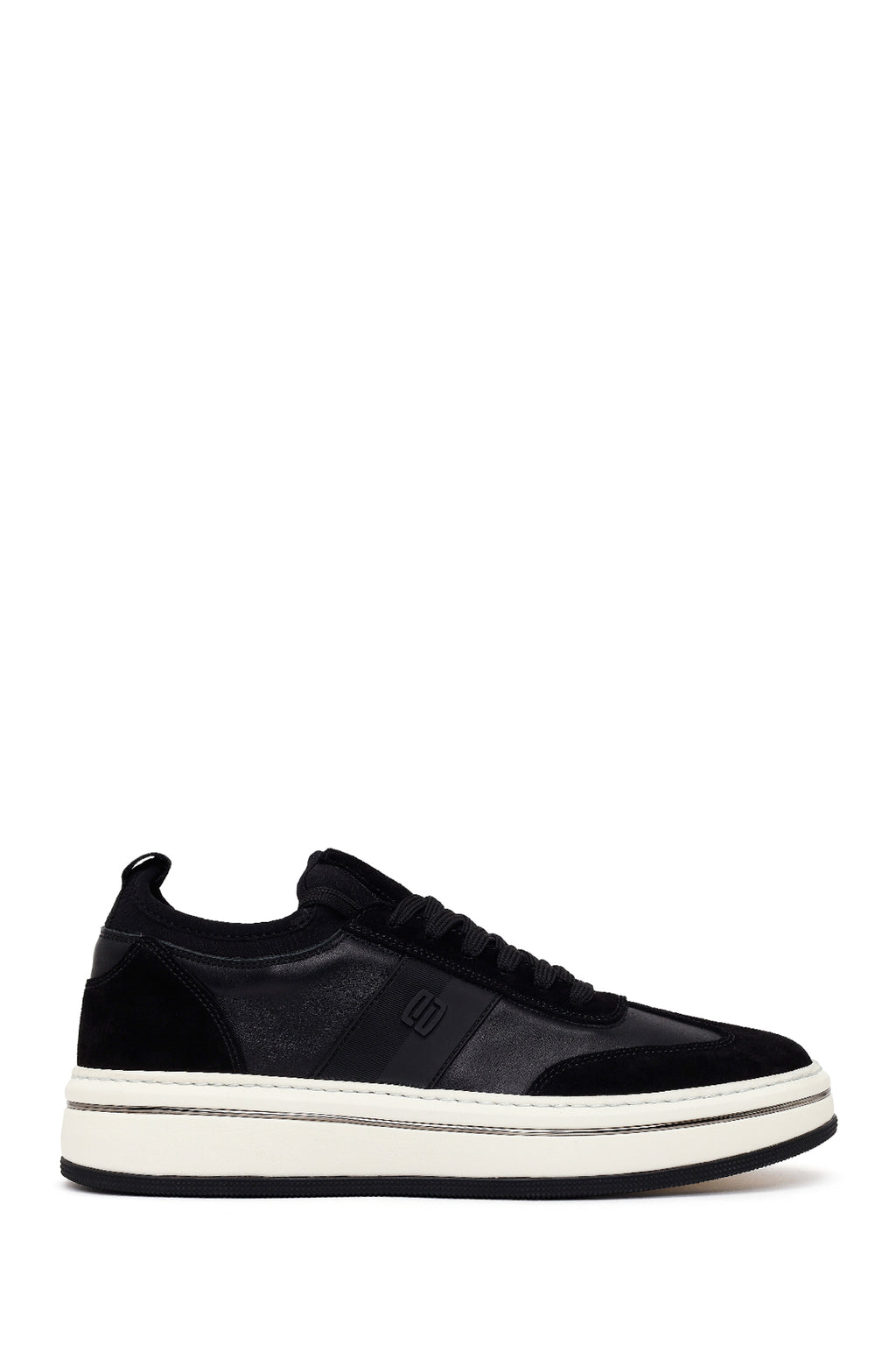 Erkek Siyah Bağcıklı Kalın Tabanlı Deri Sneaker
