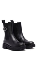 Woman Black Thick Sole Leather Chelsea Boots | Derimod