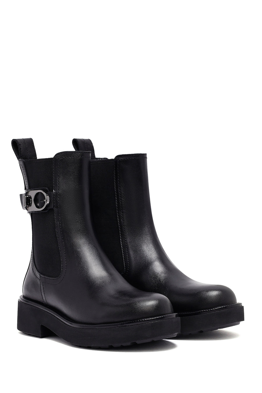 Woman Black Thick Sole Leather Chelsea Boots