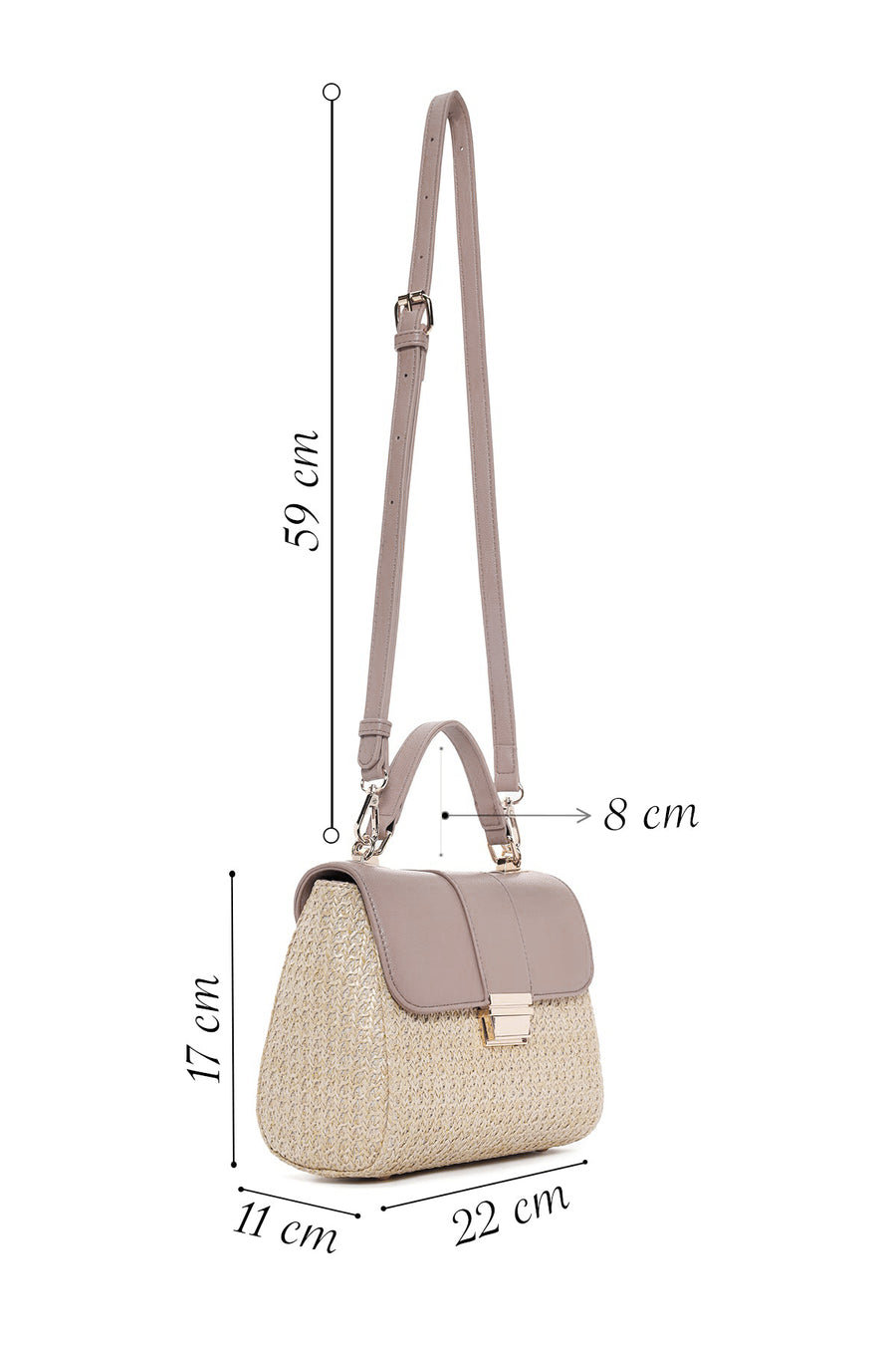 Women's Cream Long Strap Straw Handle Bag
