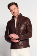 Wade Erkek Kahverengi Slim-Fit Deri Ceket | Derimod