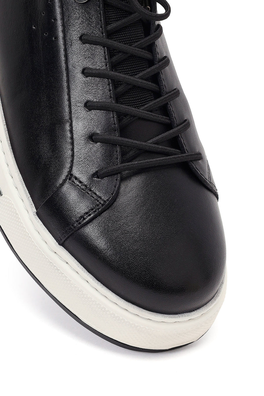 Erkek Siyah Bağcıklı Kalın Tabanlı Deri Sneaker