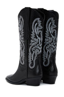 Women's Black Patterned Leather Cowboy Boots | Derimod