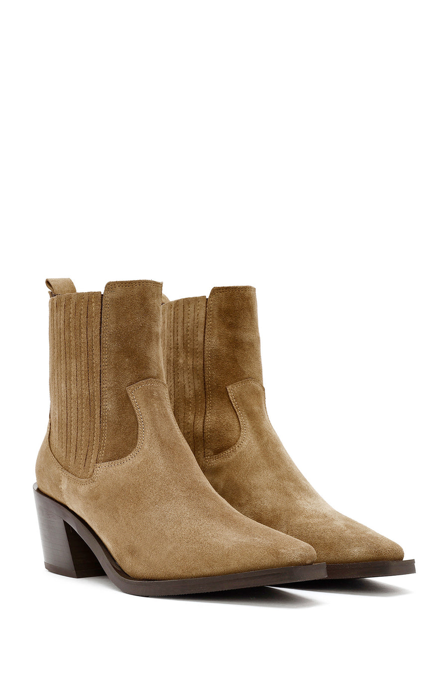 Woman Brown Chunky Heeled Suede Cowboy Boots