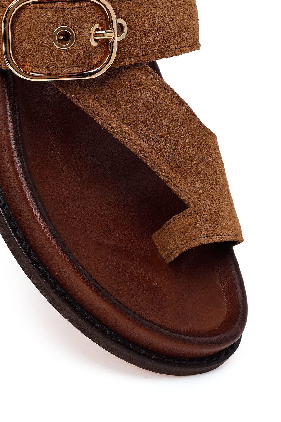 Woman Tan Suede Toe-Post Sandal