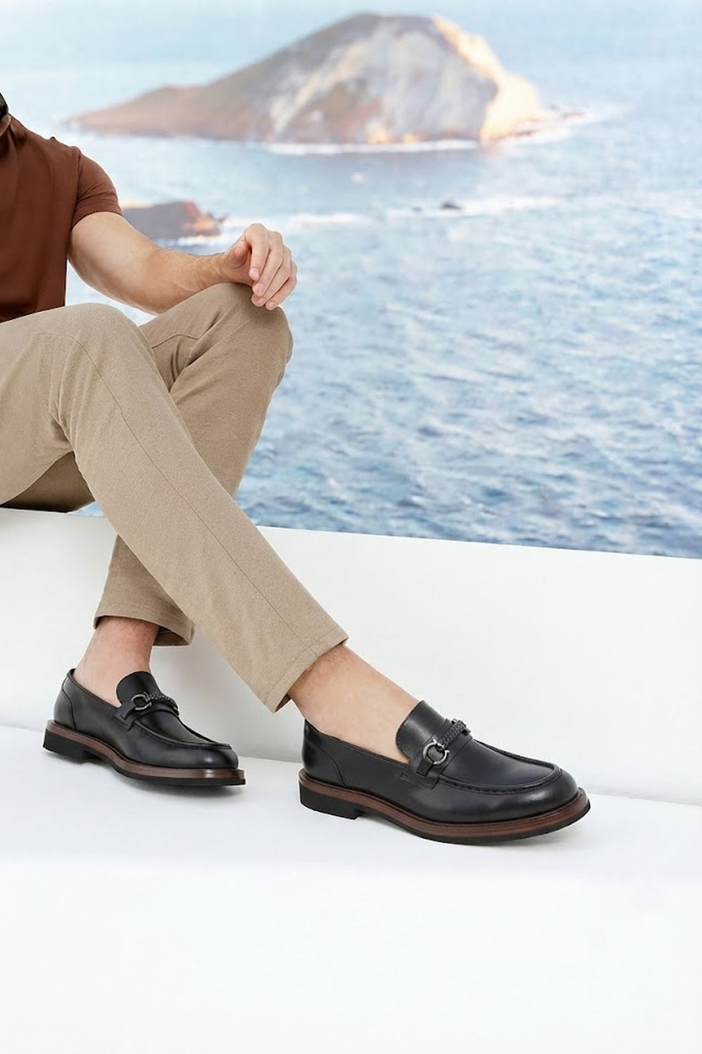 Erkek Siyah Tokalı Kalın Tabanlı Deri Loafer