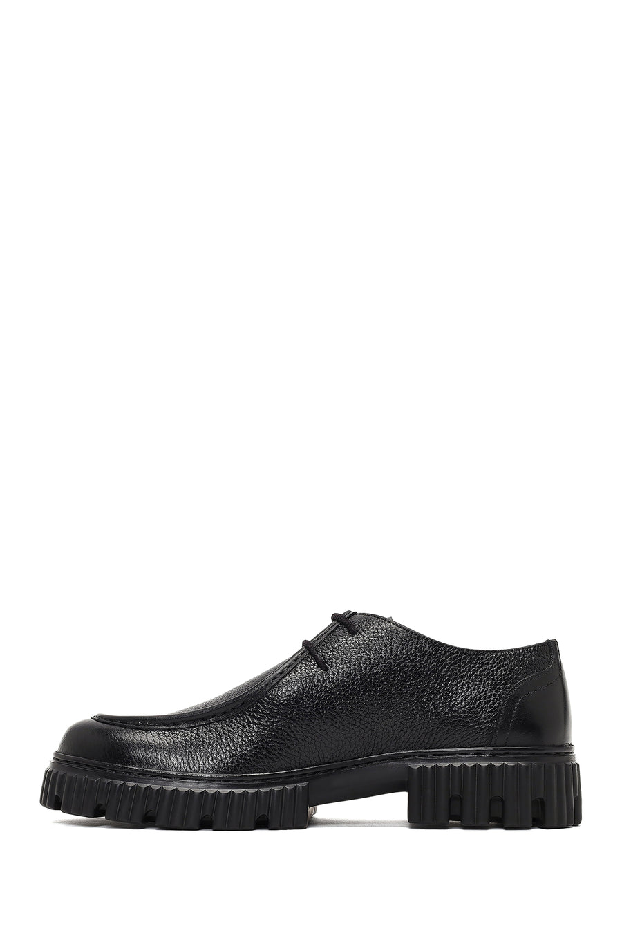 Men's Black Lace-Up Thick-Soled Leather Casual Shoe