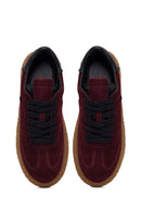 Women's Burgundy Suede Leather Sneaker | Derimod