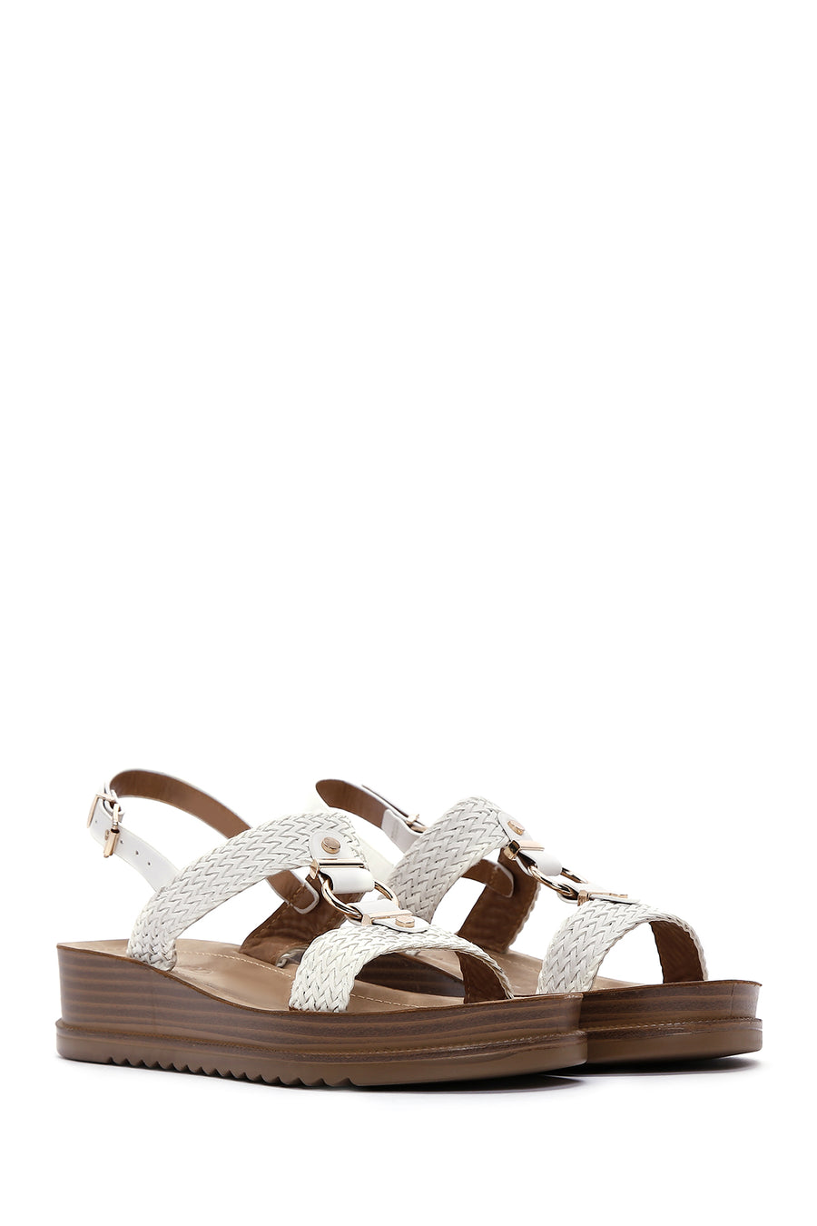 Women's White Ankle Strap Thick Soled Braided Sandals
