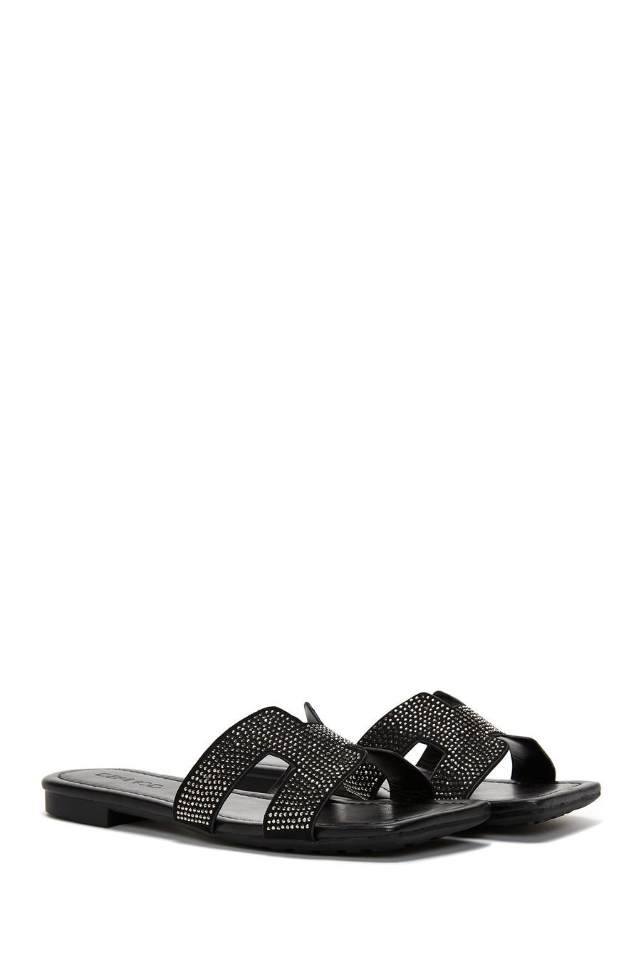 Women's Black Stone Flat Slippers