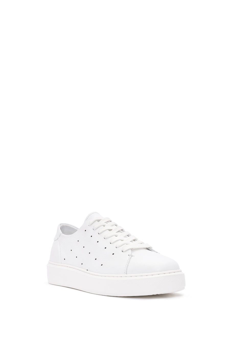 Men's White Lace-up Thick-Sole Leather Sneaker