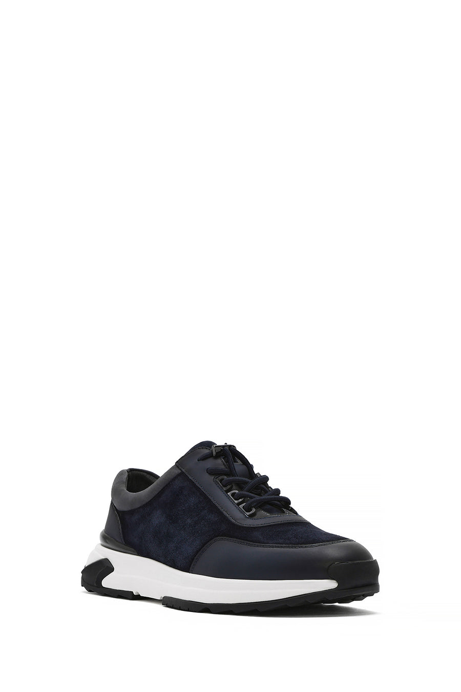 Men's Navy Blue Thick Sole Lace-Up Suede Leather Sneakers