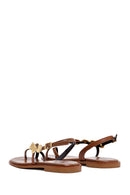 Women's Brown Metal Detailed Flip-Flop Leather Sandals | Derimod