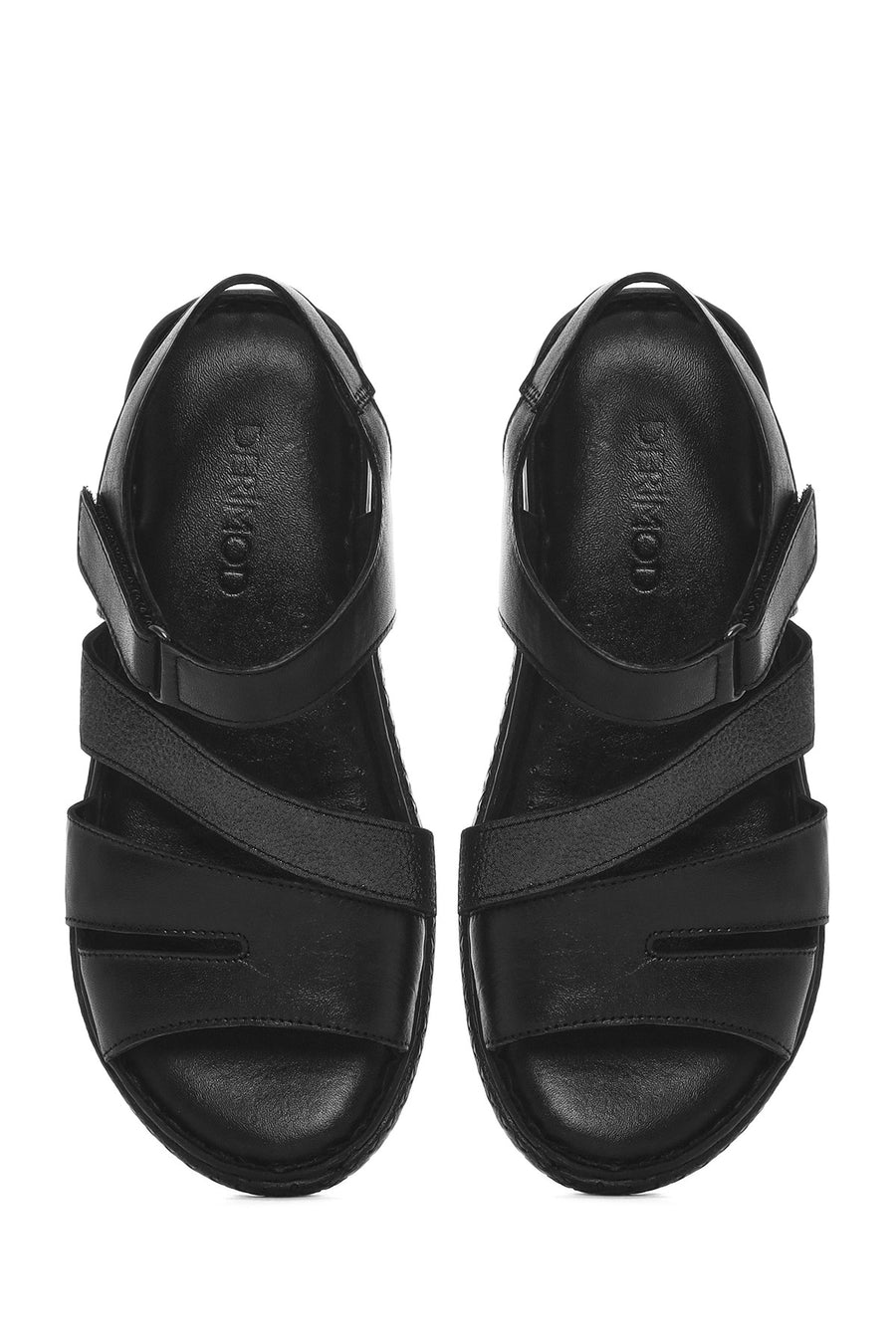 Women's Black Strappy Leather Comfort Sandals