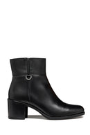 Geox Women's Black New Asheel Zippered Thick Heel Leather Boots | Derimod