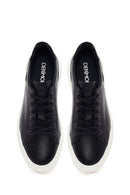 Erkek Siyah Bağcıklı Deri Sneaker | Derimod