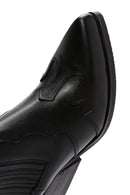 Women's Black Leather Cowboy Western Heeled Boots | Derimod