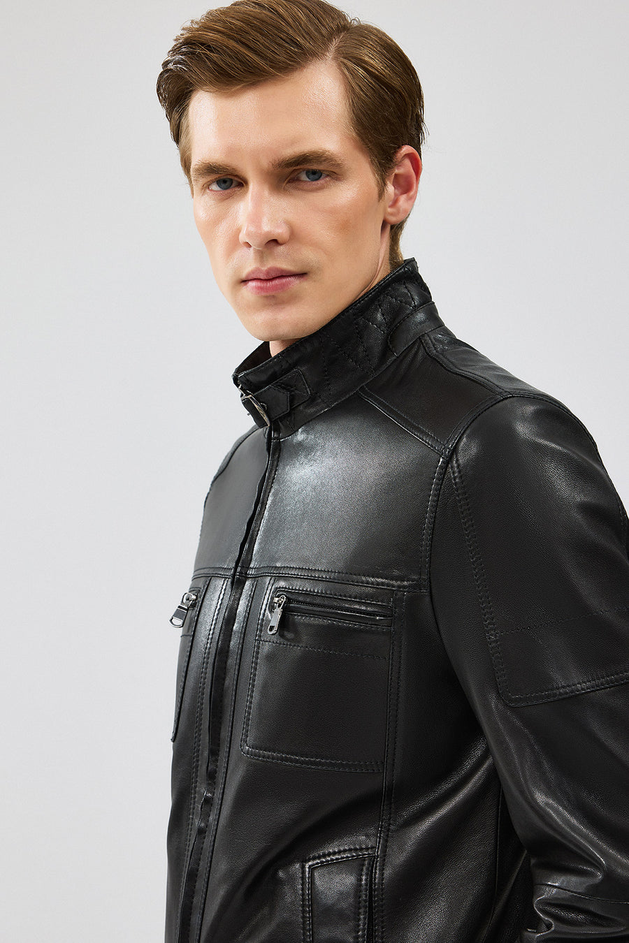 Wade Men's Black Slim-Fit Leather Coat