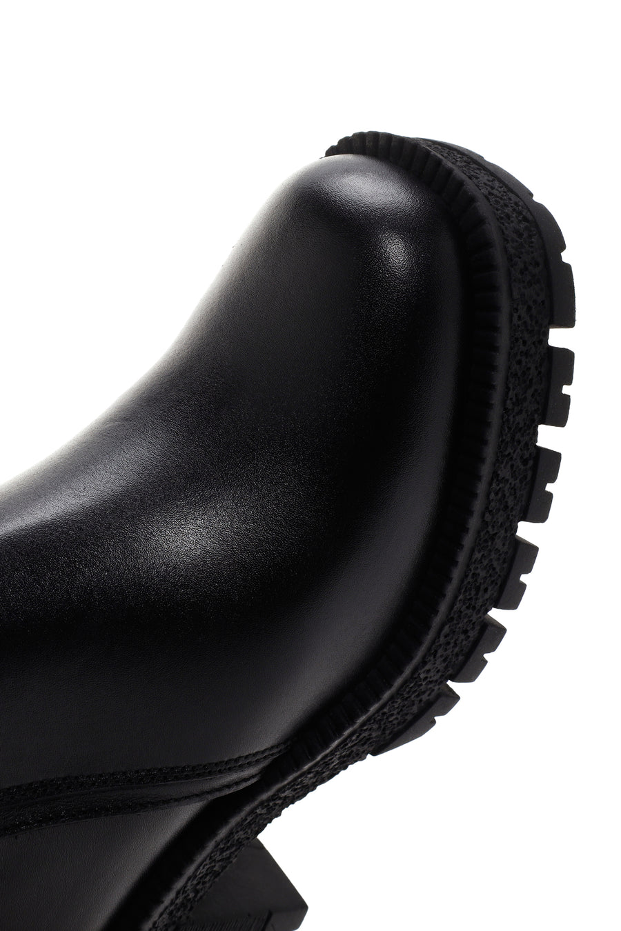 Woman Black Zippered Chunky Heels Leather Boat