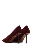 Women Burgundy Thin Heeled Suede Leather Stiletto | Derimod