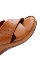 Kadın Taba Deri Dolgu Topuk Comfort Sandalet | Derimod