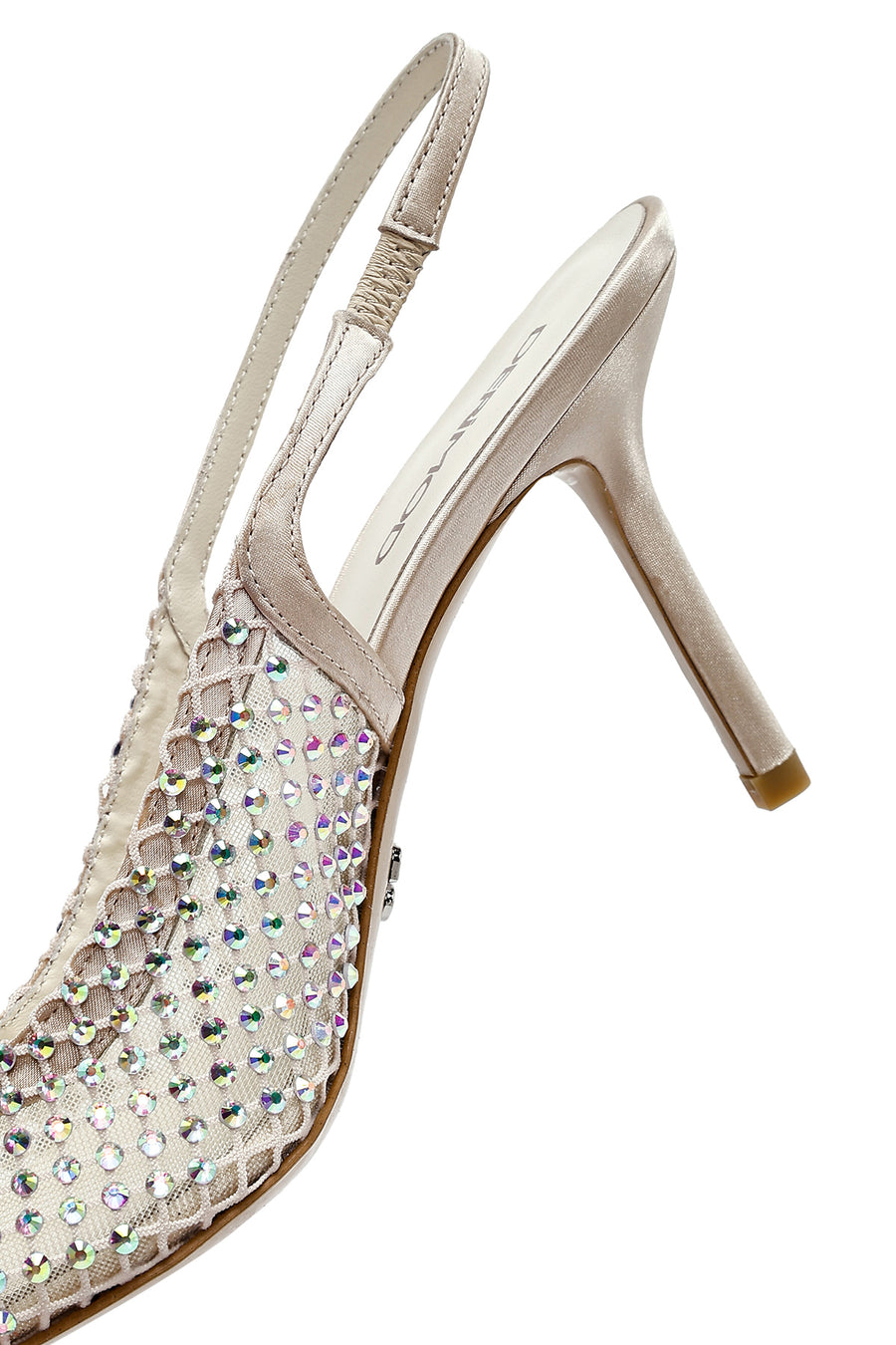 Women's Beige Stoned Open Back Thin Heeled Leather Shoes