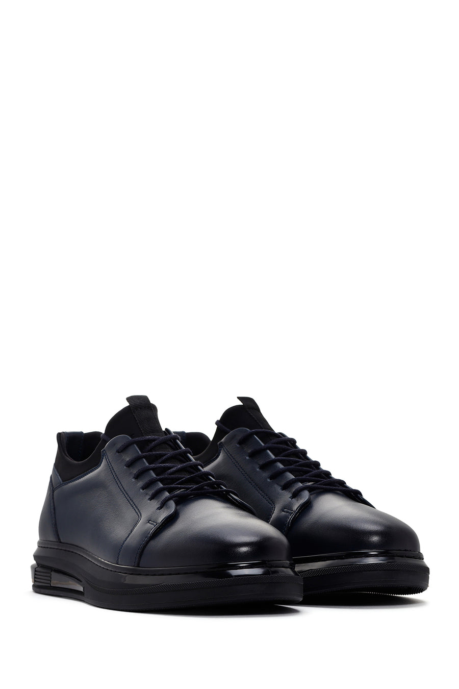 
Men's Navy Thick Sole Lace-Up Leather Casual Shoes
