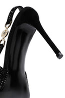 Women's Black Stoned Slingback Heeled Leather Shoes | Derimod