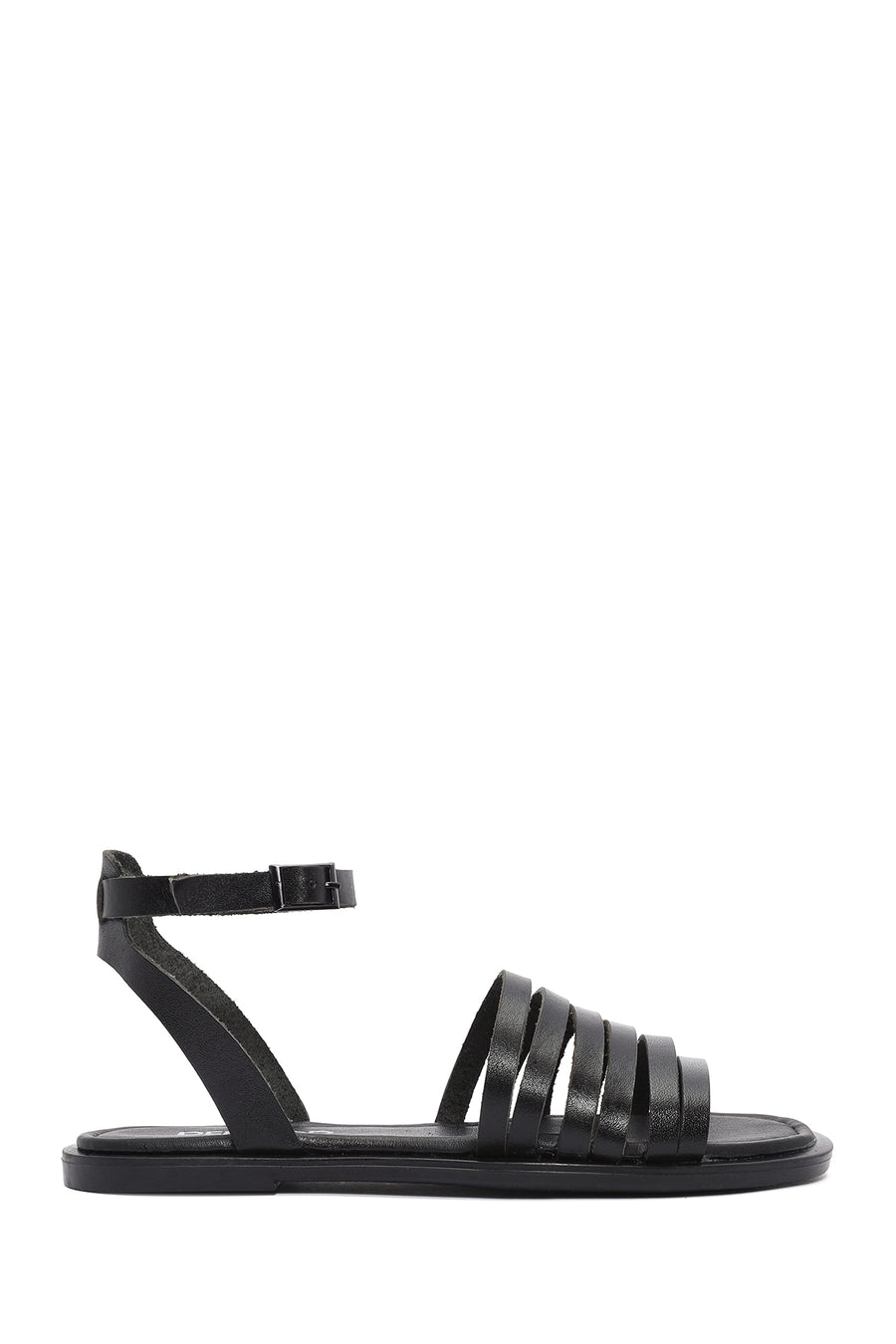 Women's Black Ankle Strap Leather Bodrum Sandals 25SFD333318 | Derimod