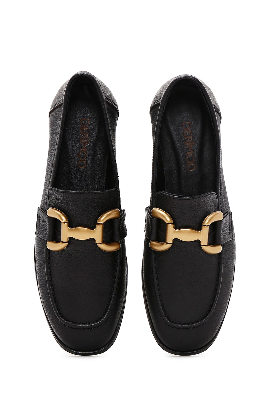 Women's Black Accessory Detailed Leather Masculine Loafer