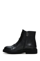 Women's Black Leather Zippered Boots | Derimod
