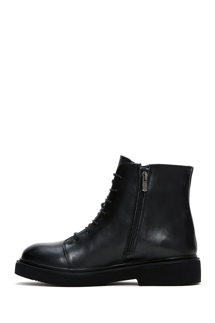 Women's Black Leather Zippered Boots
