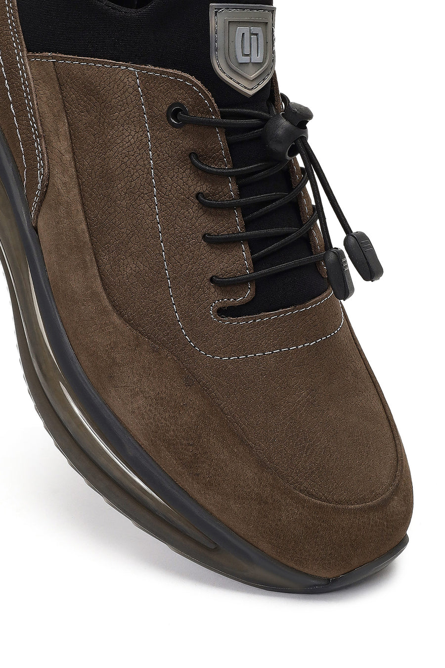 Men's Mink Lace-Up Thick-Soled Nubuck Leather Sneaker