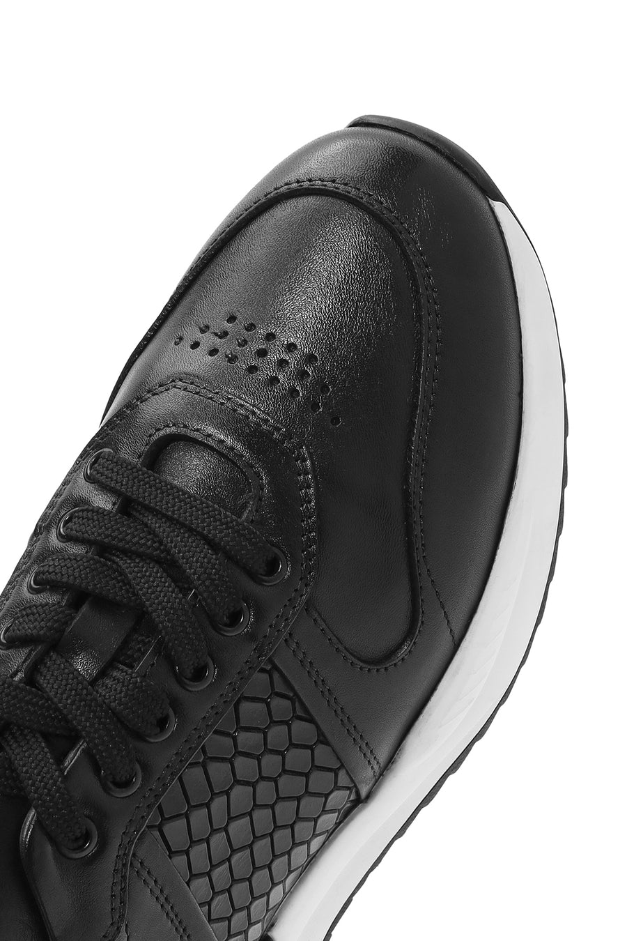 Men's Black Lace-Up Leather Casual Sneaker
