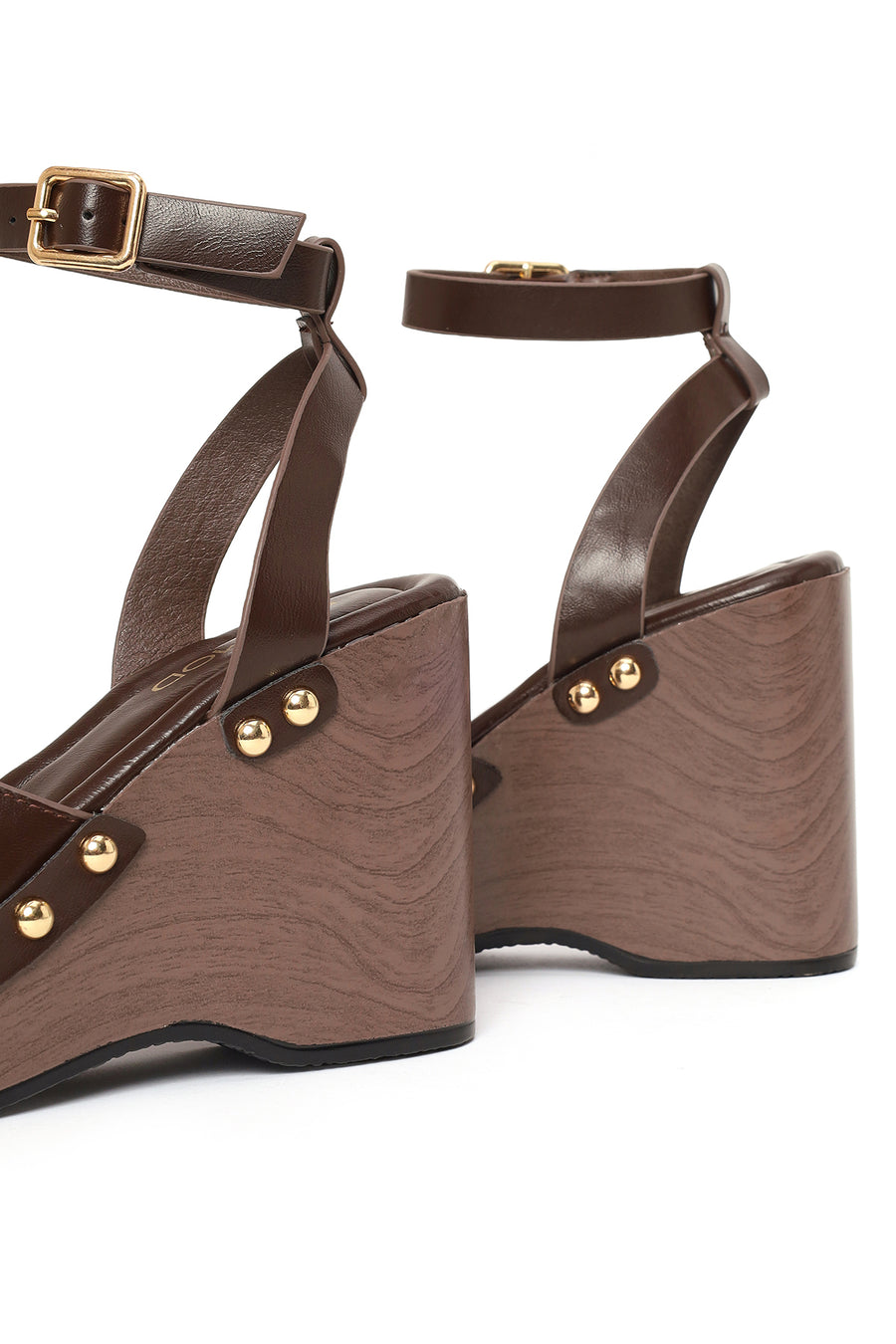 Woman Brown Ankle-Buckle Wedge-Heel Sandals
