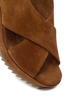 Woman Mink Strappy Wedge Heel Suede Sandal | Derimod