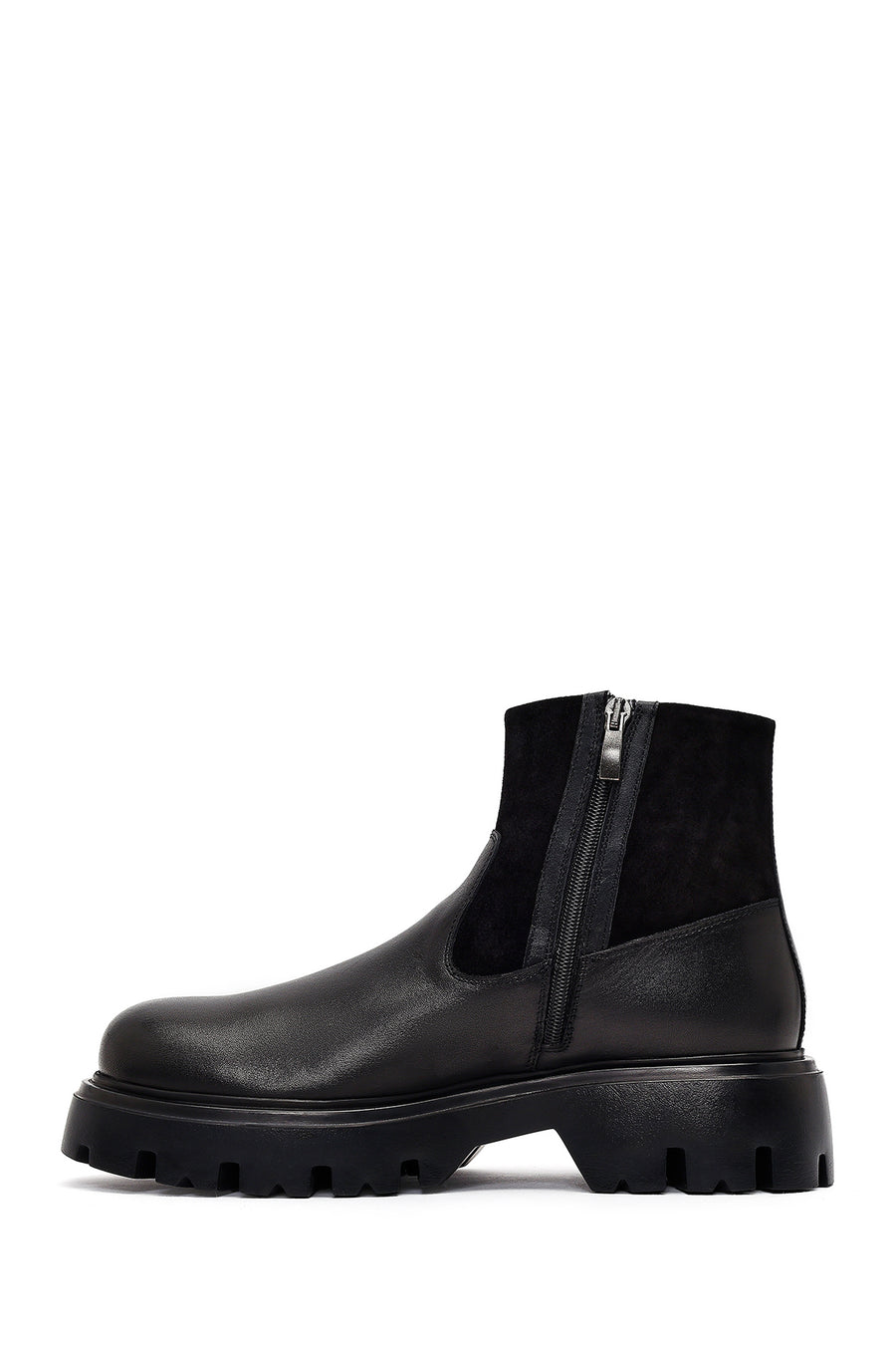 Men's Black Thick Soled Leather Boots