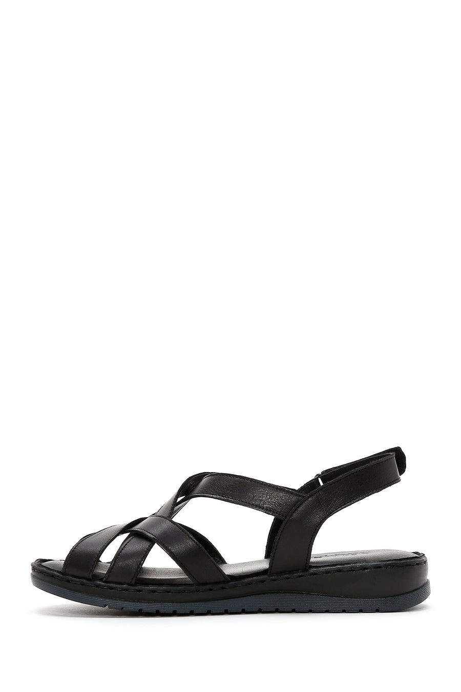 Women's Black Ankle Strap Leather Comfort Sandals